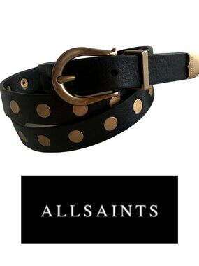 All Saints Blk w/ Warm Brass - Michaela Studded Leather Belt -- Wms Size Lg